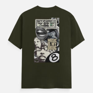 MUSIC IS MY DRUG – Graphic Collage T-Shirt